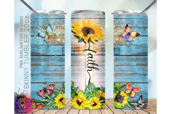 Faith Sunflower Butterfly Glitter Tumble for T-Shirt Designs