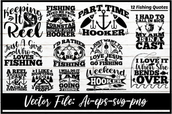 Fishing Illustration Design Bundle for T-Shirt Graphics